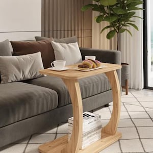 Solid Wood C Stand, Sofa Side Laptop Desk, Space Saving Modern Serving Tray Decor