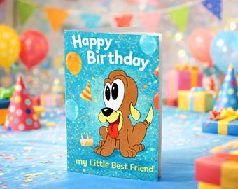 Cumpleaños infantil con un cachorrito adorable – Tarjeta de felicitación para niños – Mi mejor amigo – Cumpleaños de niño o niña. Tarjeta de felicitación imprimible.