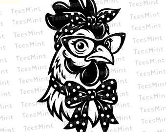 Chicken Lady SVG | Coquette Bow Hen PNG | Funny Farmhouse DXF | Western Cowgirl Hat Patch Cut File | Country Girl Vector | Cricut Silhouette
