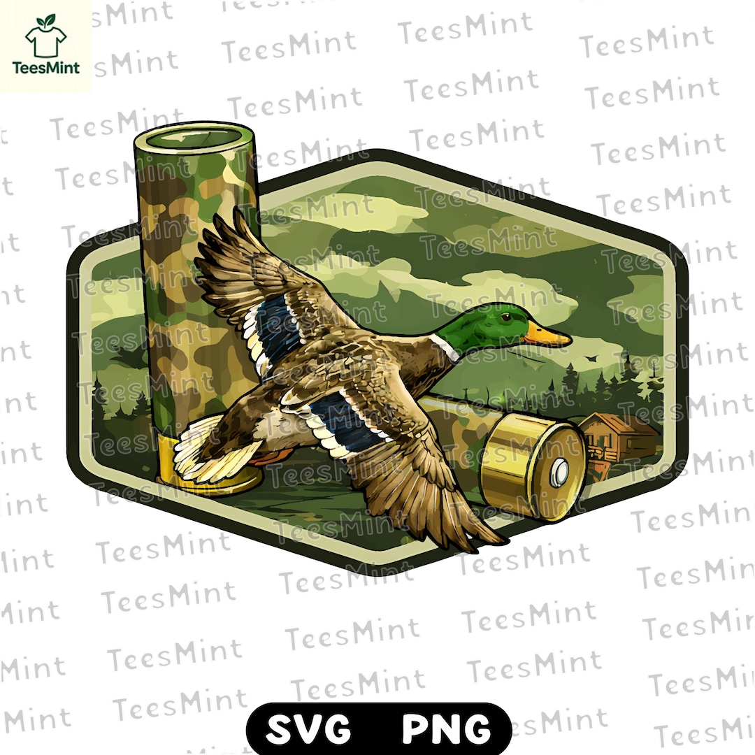 Flying Mallard Duck SVG PNG, Camo Shotgun Shells Duck Hunting Design ...