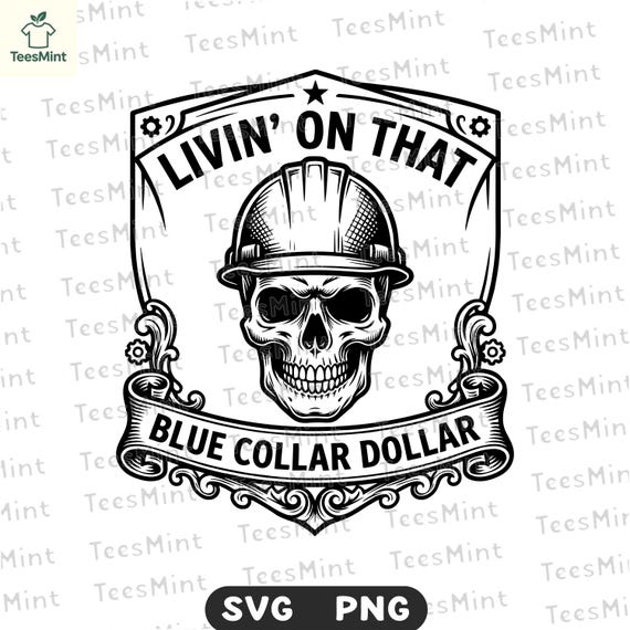 Blue Collar Skull Hard Hat SVG, Construction Worker Western Design PNG, Builder Skull Graphic Cricut File, Tradesman Shirt Design