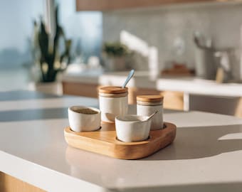 Natural Wooden Seasoning Tray Solid Wood Spice Organizer Simple Condiment Holder for Kitchen Cooking and Table Serving