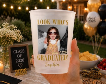 Personalized Graduation Party Cups Custom Photo Frosted Cups Class of 2026 Senior Night Party Favor Reusable Graduation Drinkware