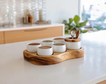 Solid Wood Spice Holder Set Wooden Seasoning Tray Everyday Condiment Organizer for Home Kitchen and Dining Setup