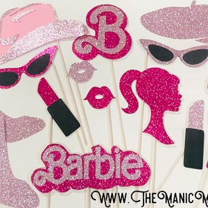 Pink Doll Photo Booth Props - Pink Glitter - Set of 15