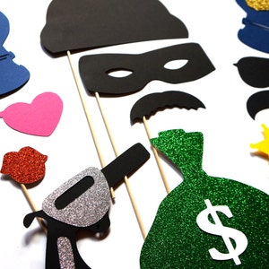 Photo Booth Props Cops and Robbers 12 piece prop set Birthdays, Weddings, Parties GLITTER Photobooth Props image 2