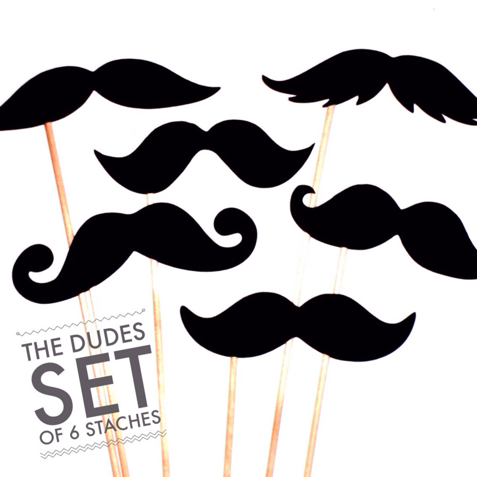 Photo Booth Props the Dudes Set of 6 BLACK Mustaches on a Etsy