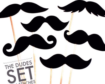 Photo Booth Props  - The Dudes - Set of 6 BLACK Mustaches on a stick - Photobooth Props Party Props