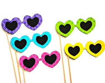 Photo Booth Props - Set of 5 heart sunglasses - Lattice Design - bright colors, fun for summer