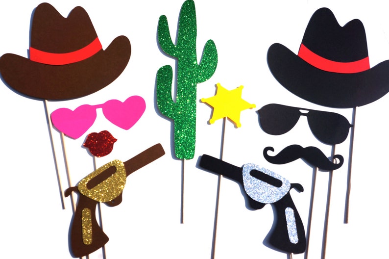 NEW PRICE Photo Booth Props The Deluxe Western Wedding Collection 10 piece prop set Birthdays, Weddings, Parties GLITTER Props image 2