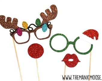 Christmas Photo Booth Props ~ 4 piece set ~ Santa's Helpers ~ GLITTER Photobooth Props