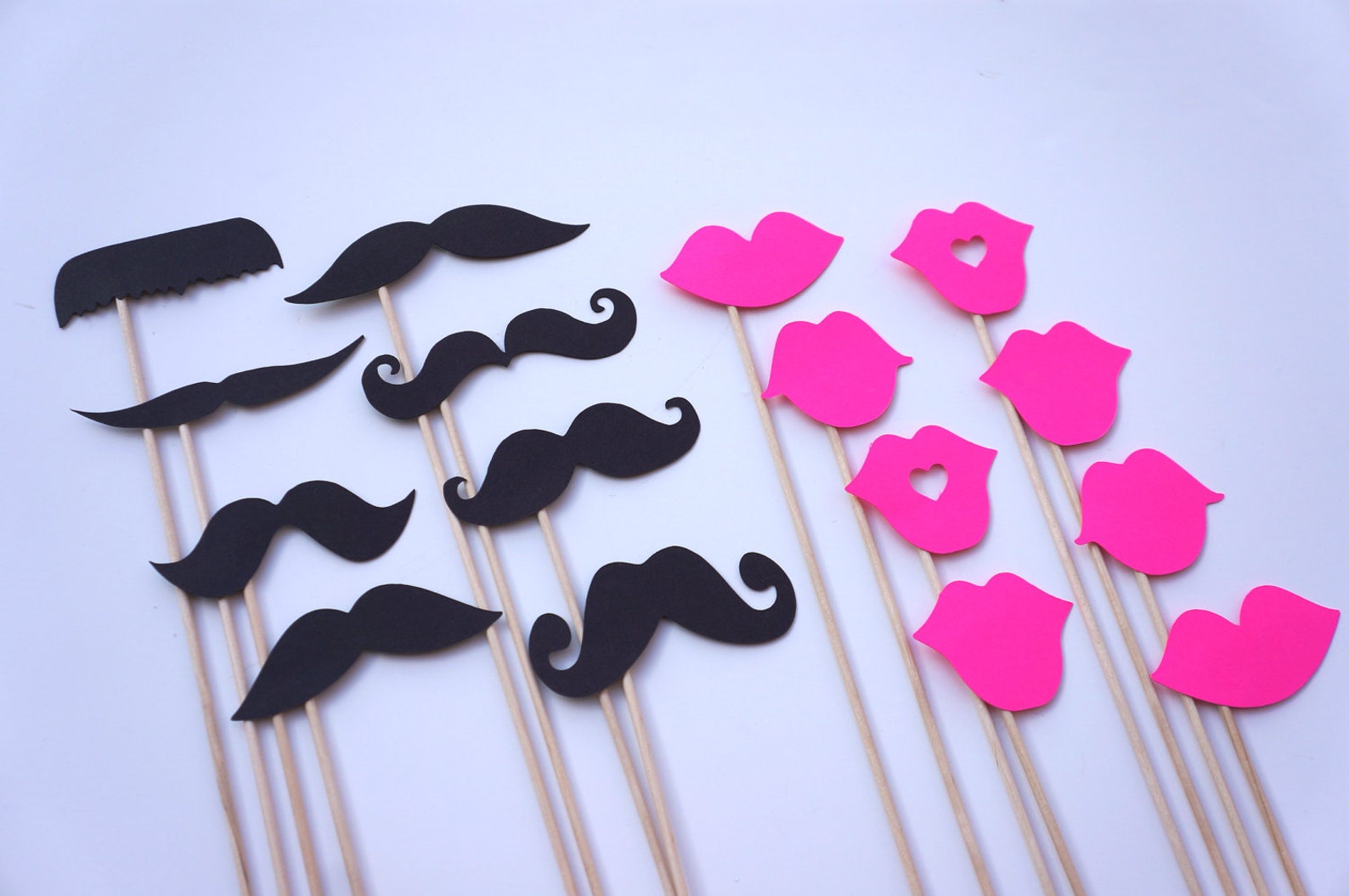 Mustaches and Neon Pink Lips on a Stick Set of 16 Etsy