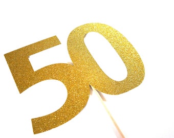 Photo Booth Props - GLITTERY GOLD 50 on a stick  -  50th Birthday, 50th Anniversary - GLITTER Photobooth Prop