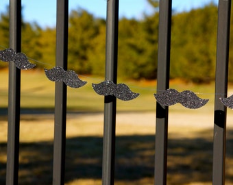 Black GLITTER Mustache Garland - 5 foot garland, great for parties, weddings, photo booths