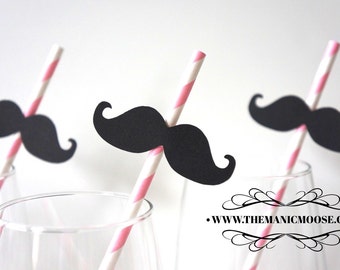 Set of 10 BABY PINK Striped Mustache Straw Photo Props - Mustaches on Baby Pink Striped Paper Straws
