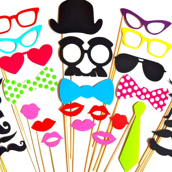 VENTE - Perfect Photo Booth Props - Ensemble d’accessoires 32 pièces - Anniversaires, Mariages, Fêtes - Photobooth Props