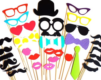 SALE -  Perfect Photo Booth Prop Set - 32 pieces - Birthdays, Weddings, Parties - Great Photobooth Props