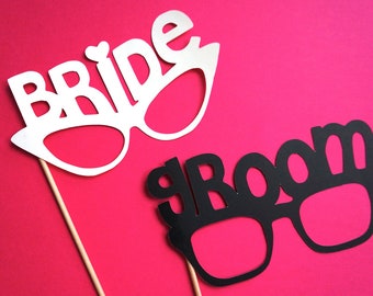 Photo Booth Props - Bride and Groom Glasses - Set of 2 - Weddings - Photobooth Props