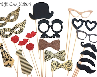 Photo Booth Party Props - The Vintage Collection -  20 piece set - Birthdays, Weddings, Parties - Photobooth Props