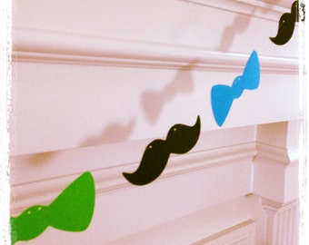 Mustache Garland Banner - Mustaches and Bow Ties - Photo Booth Banner - Great for little man parties, first birthdays,  photo booths