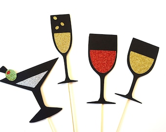 Photo Booth Props - Drinks Collection - Set of 4 Photobooth Props with GLITTER