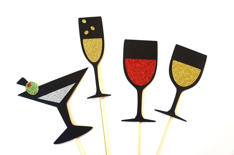 Photo Booth Props Drinks Collection Set of 4 Photobooth Props with GLITTER image 1