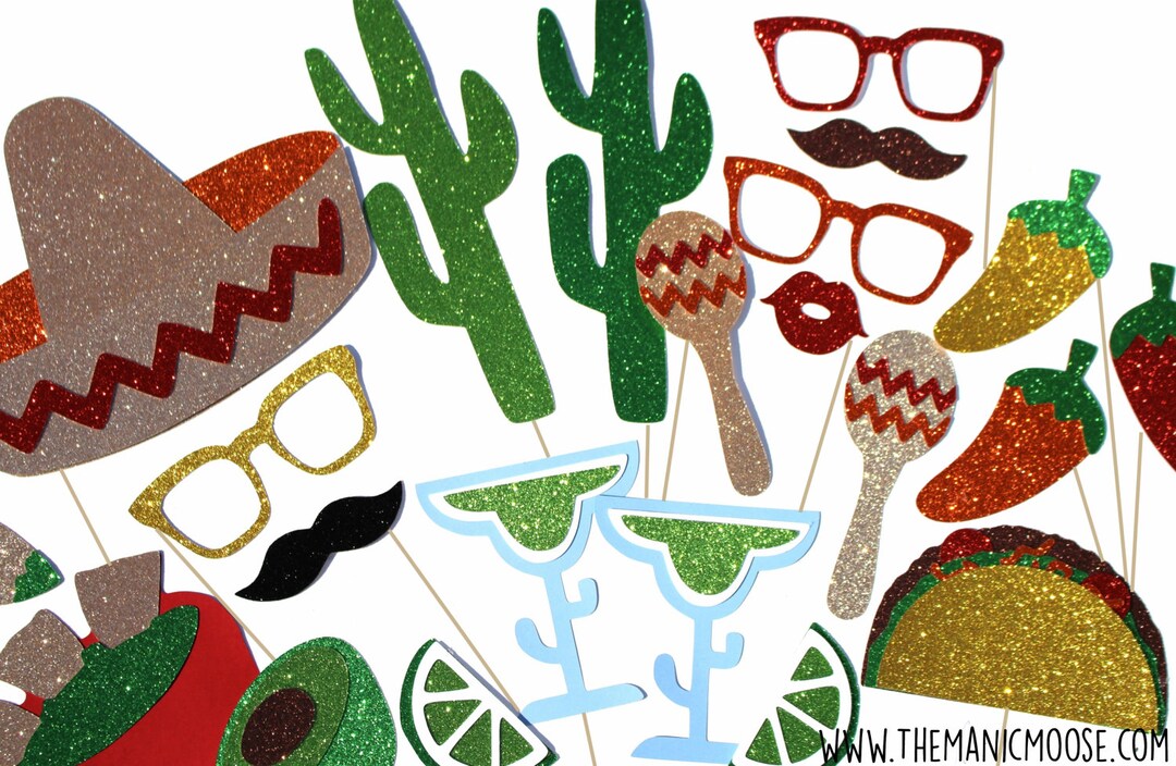 Cinco De Mayo Photo Booth Props ~ DELUXE 22 Piece Prop Set With GLITTER ...