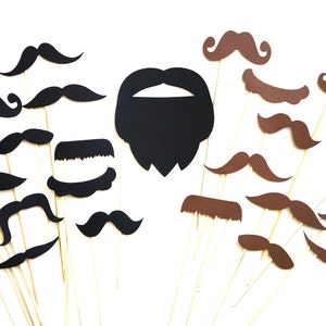 フォトブース用小道具 - 棒に刺さった口ひげとあごひげ - 25 ピースの小道具セット - フォトブース用小道具