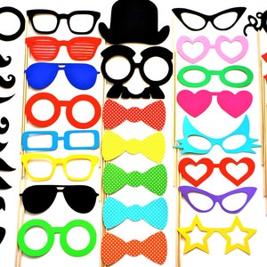 Wedding Photo Booth Props - 42 Piece Party Prop Set - Photobooth Props - Mustaches, Glasses, Lips, Swiss Dot Bow Ties and More