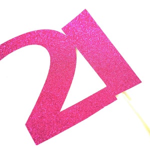 Photo Booth Props GLITTERY Hot Pink 21 on a stick 21st Birthday GLITTER Photobooth Prop image 1