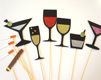 Photo Booth Props - Friday Night Collection - Set of 10 Photobooth Props with GLITTER