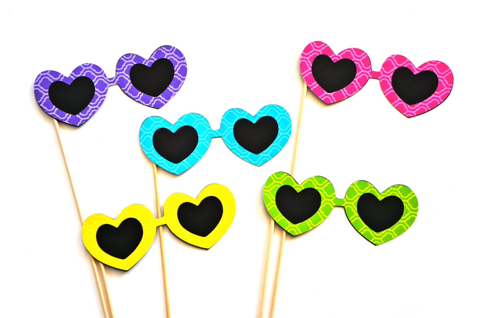 Photo Booth Props Set of 5 Heart Sunglasses Lattice Design Etsy