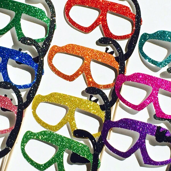 Summer Photo Booth Props - Set of 10 GLITTER Swim Goggles with Snorkels - Birthdays, Weddings, Parties - Fun Photobooth Props