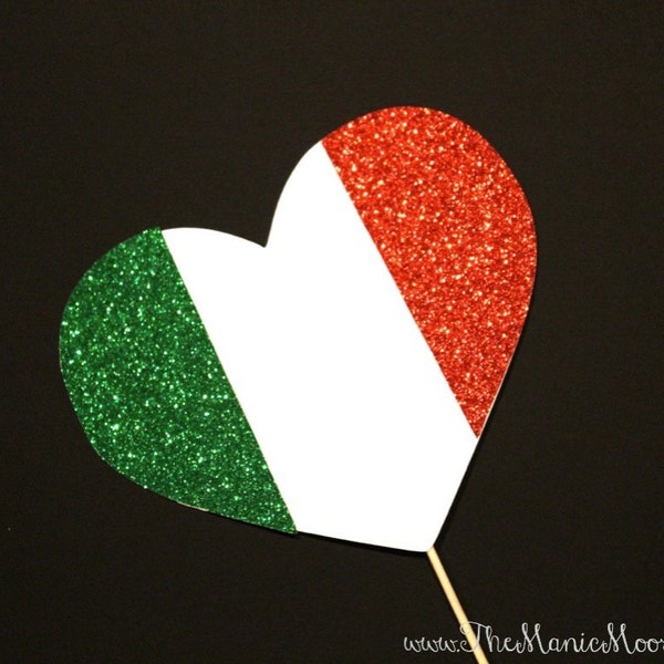 Photo Booth Props ~ GLITTERY Italian Flag Heart  - Italy Flag - GLITTER Photobooth Prop