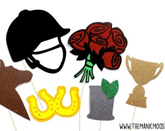 Kentucky Derby Photo Booth Prop Set ~ 6 or 16 piece prop set ~ GLITTER Photobooth Props ~ FULLY ASSEMBLED