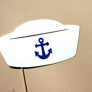 Photo Booth Props Sailor Hat Photobooth Props White with Blue Anchor image 1