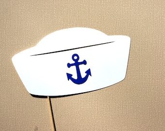 Photo Booth Props - Sailor Hat - Photobooth Props - White with Blue Anchor