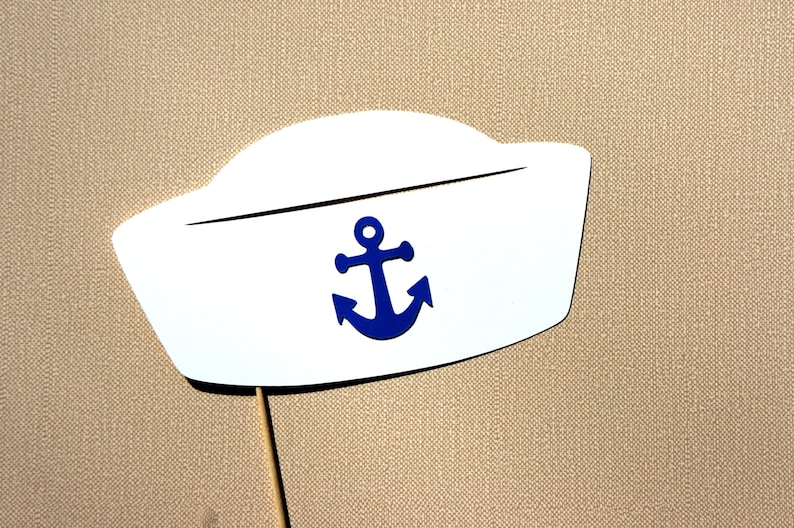 Photo Booth Props Sailor Hat Photobooth Props White with Blue Anchor image 1