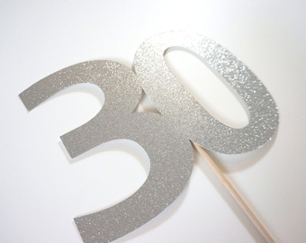 Photo Booth Props - GLITTERY 30 on a stick  -  You Choose Color - 30th Birthday, 30th Anniversary - GLITTER Photobooth Prop