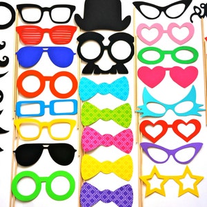Wedding Photo Booth Props - 42 Piece Party Prop Set - Photobooth Props - Mustaches, Glasses, Lips, Lattice Bow Ties and More