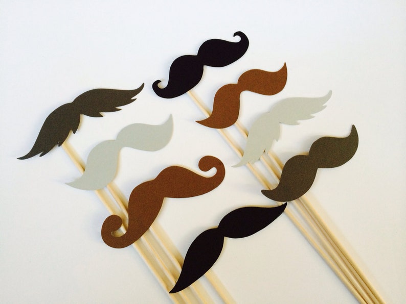 Photo Booth Props The Gentlemen Set of 8 Mustaches on a stick Black, Brown, Grey, and Charcoal Photobooth Props Party Props image 1