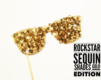 Photo Booth Props - Rockstar Sequin Glitter Sunglasses - GOLD EDITION - Birthdays, Weddings, Parties - Photobooth Props