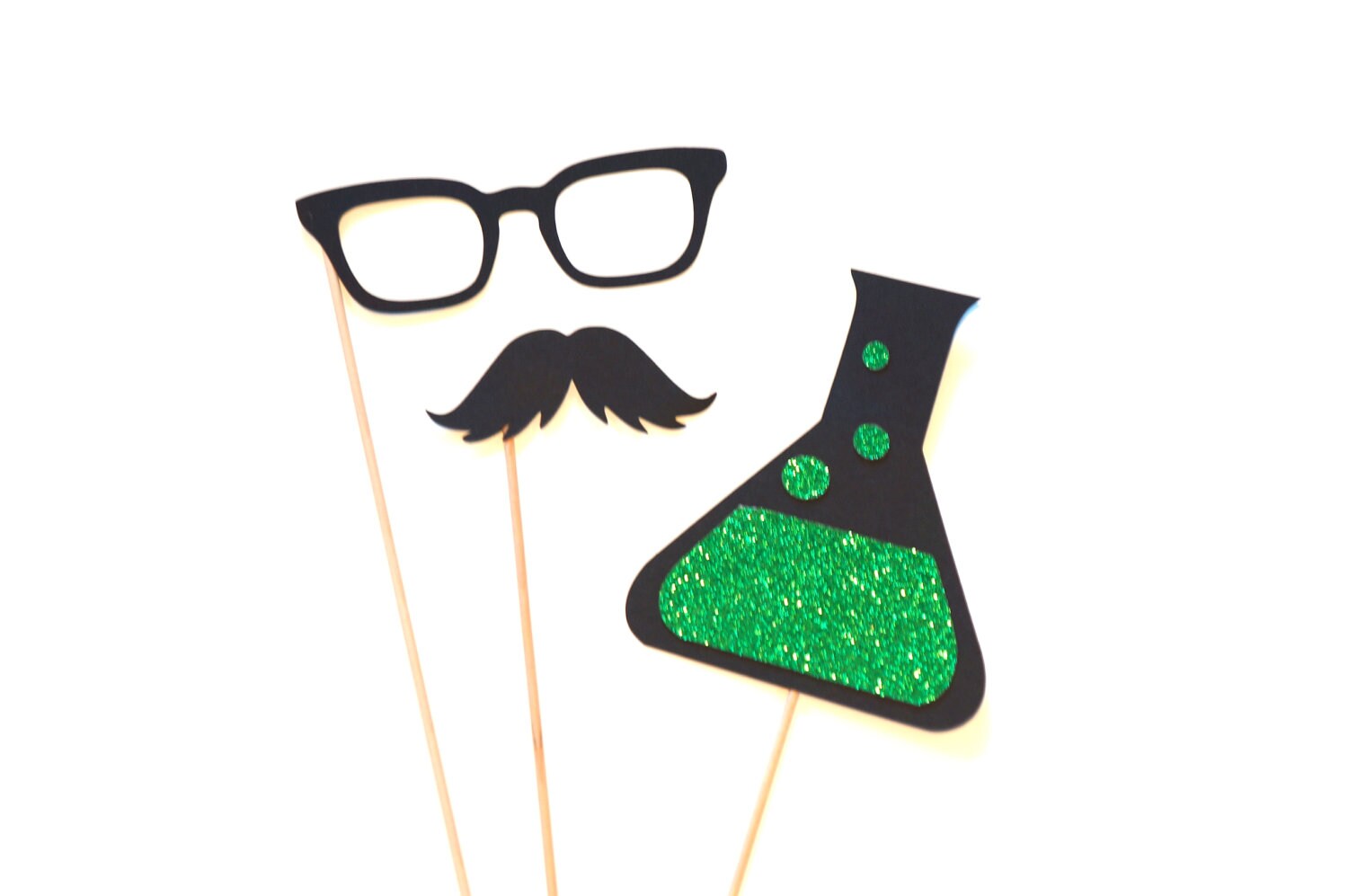 Halloween Photo Booth Props 3 piece set GLITTER Photobooth Props Mad Scientist