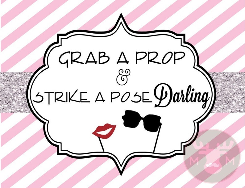 INSTANT DOWNLOAD Photo Booth Sign Pink With Silver Glitter Etsy