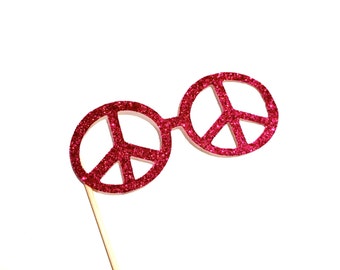 Photo Booth Props -  GLITTER PEACE glasses - You Choose Color - Birthdays, Weddings, Parties - Photobooth Props