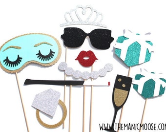 Fancy Photo Booth Prop Set - 10 piece set - Birthdays, Weddings, Parties - GLITTER Photobooth Props