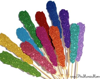 Photo Booth Props - Set of 12 GLITTER Rock Candy Props - Birthdays, Weddings, Parties - Sweet Treats Collection
