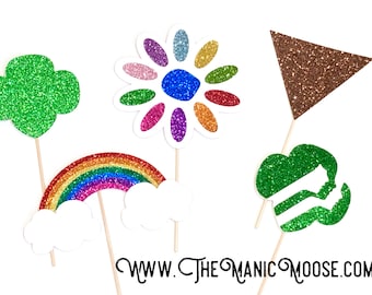 Girl Scout Photo Booth Prop Set - Ensemble de paillettes 5 pièces - Girl Scouts, Brownies, Daisies - GLITTER Photobooth Props