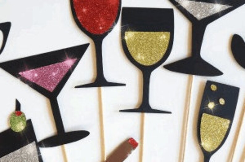 Photo Booth Props Friday Night Collection Set of 10 Photobooth Props with GLITTER image 4
