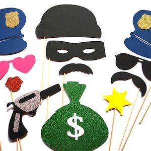 Photo Booth Props - Cops en rovers - 12 stuk prop set - verjaardagen, bruiloften, partijen - GLITTER Photobooth Props